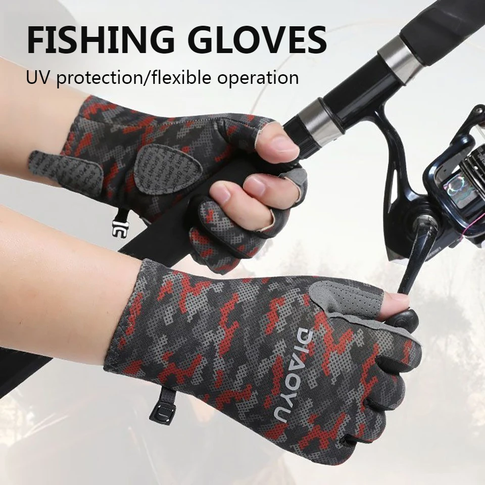 GOBYGO 1Pair Anti-slip Wear-resistant Fishing Gloves Breathable Outdoor Sports Cycling Sun Protection Three-finger Gloves Unisex