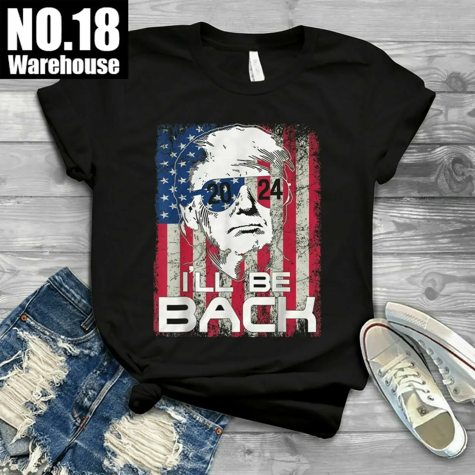 Trump-2024 T-Shirt New I'Ll Be Back Trump 2024 Vintage Donald Trump 4Th Of July T-Shirt Cotton Tee Shirt Unisex