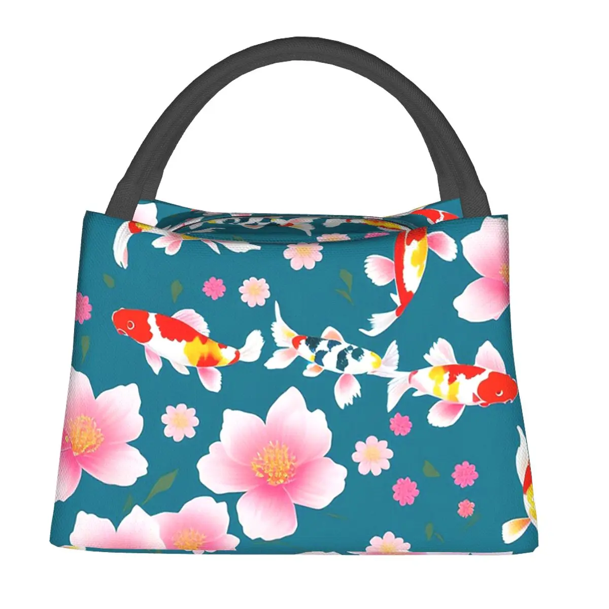 Cherry Blossom Pond Koi Lunch Bags Insulated Bento Box Lunch Tote Picnic Bags Cooler Thermal Bag for Woman Student Office