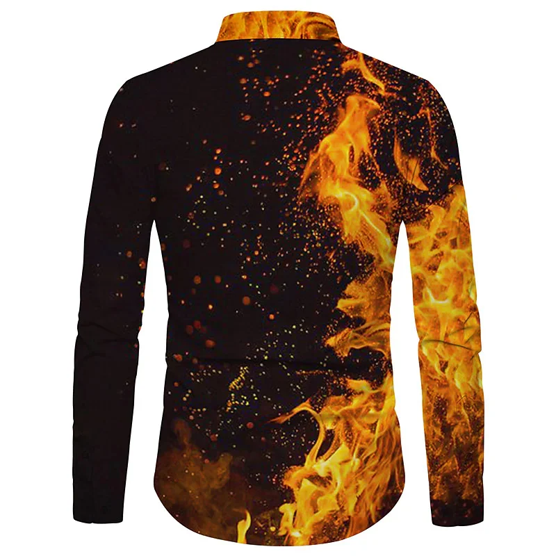 Shirt Men Rainbow Flame Geometric Pattern Print Lapel Outdoor Street Long Sleeve Print Clothing Fashion Street Designer Casual