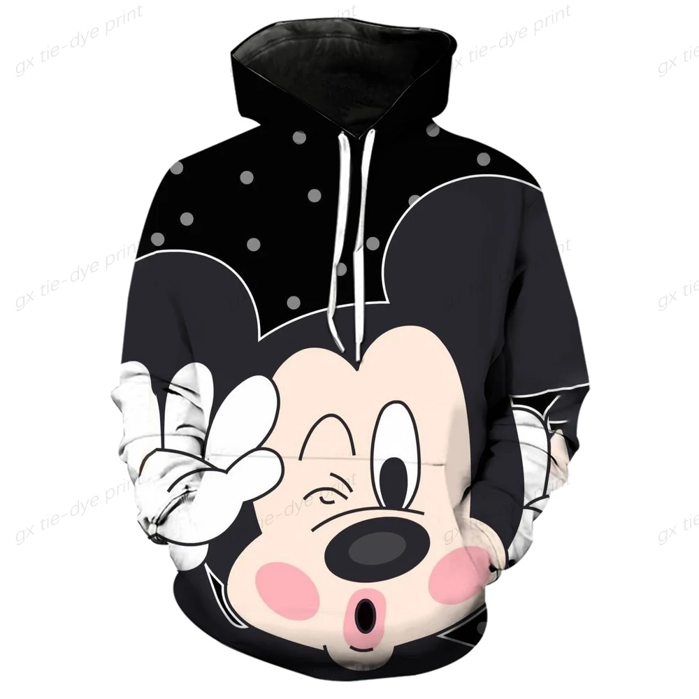 2024 New Disney Women Hoodies Mickey Mouse Harajuku Oversized Hoodie Cartoon Sleeve Tops Fashion Pockets Hooded Sweaters Female