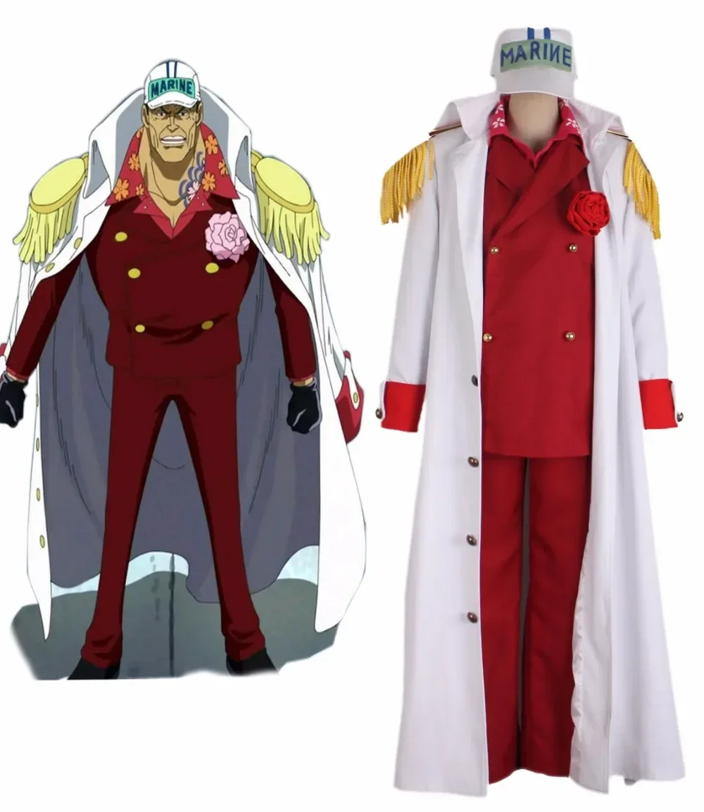 Akainu Sakazuki Marine-Admiral Cosplay-Kostüm, rote Uniform, nach Maß, jede Größe