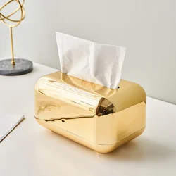 Light Luxury Golden Tissue Box Wipe Case Boxed Tissue Office and Home Storage Box Living Room Desktop Decoration Tissue Box Gift