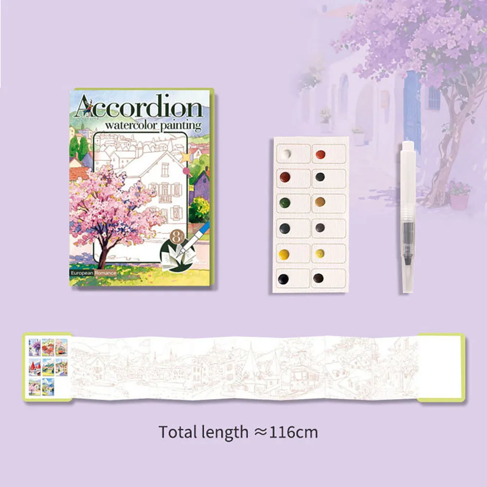 لوحة ألوان مائية رائعة قابلة للطي، وكتاب تلوين بالألوان المائية للبالغين ومجموعة كتب تلوين