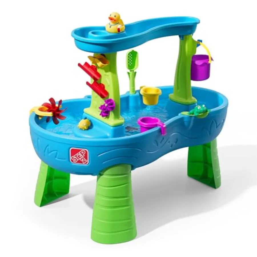 Outdoor water table sensory playset for toddlers 1.5+ years: blue green splash pond with rain showers sand/water activity 13-pi