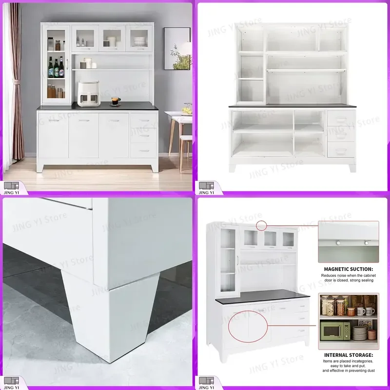 Stainless Steel Kitchen Storage Cabinet with Shelves Heavy Duty Metal Cupboard for Utensils Cookware and Tableware Organizers