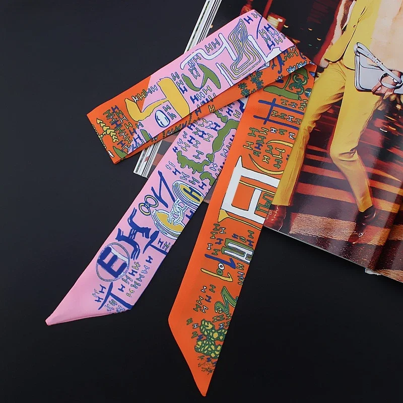 2026 New Fashion Silk Skinny Scarf for Hair Ribbons Women Decoration Twill Silk Wrapping Bag Ties Silk Scarf Small Scarves