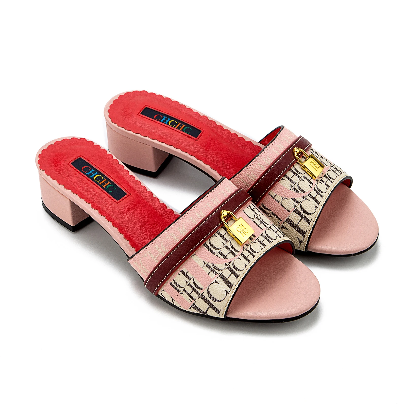 Retro 2025 Pink Brown Beige Chunky Heel Sandals Cross Strap Women Commute Vacation Buckle Non Slip Wave Sole