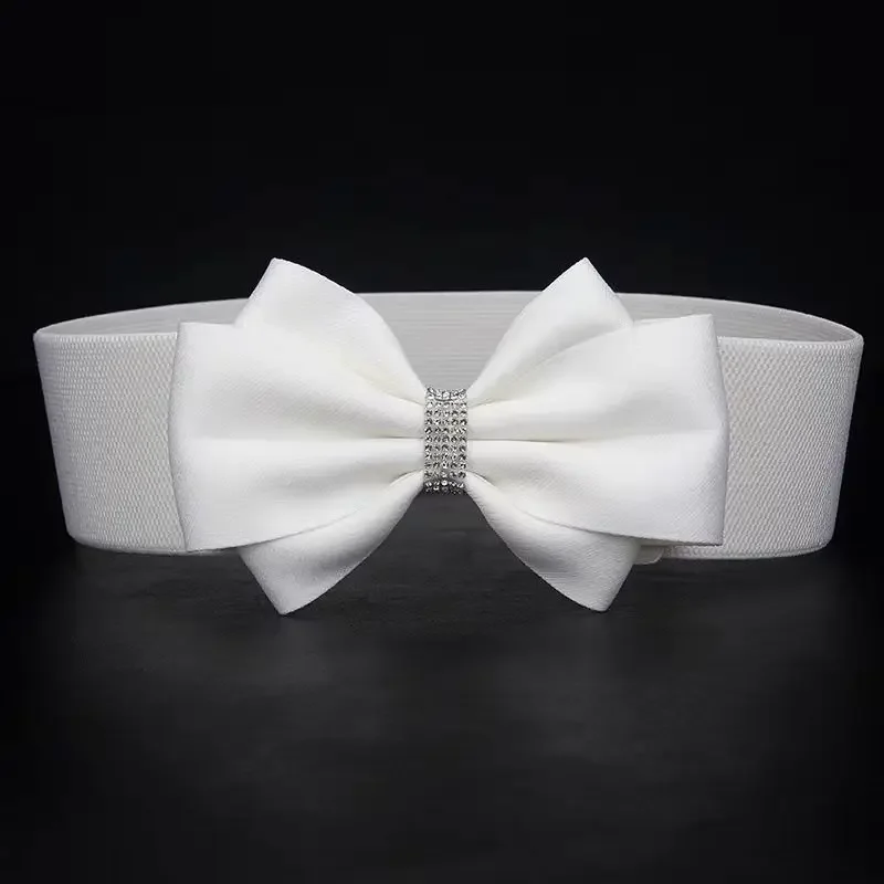 Women's Elastic Bow Belt Wide Rhinestone Stretch Belts Ladies Waist Accessories for Dress Jeans