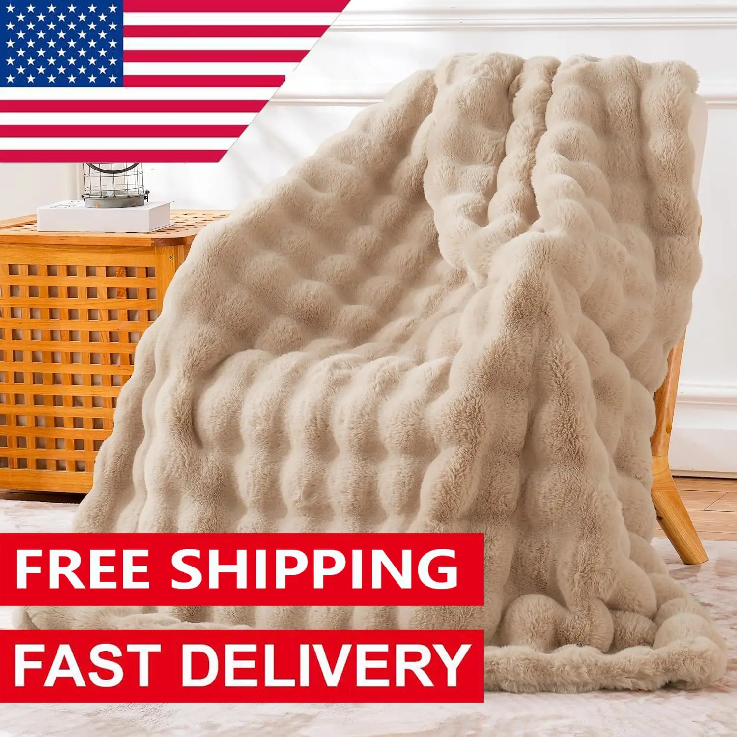 51x63 InchesFaux Fur Throw Blanket Fleece Bubble Blanket,Cozy and Thick Blanket Plush Fluffy Blanket for Couch Chair Bed