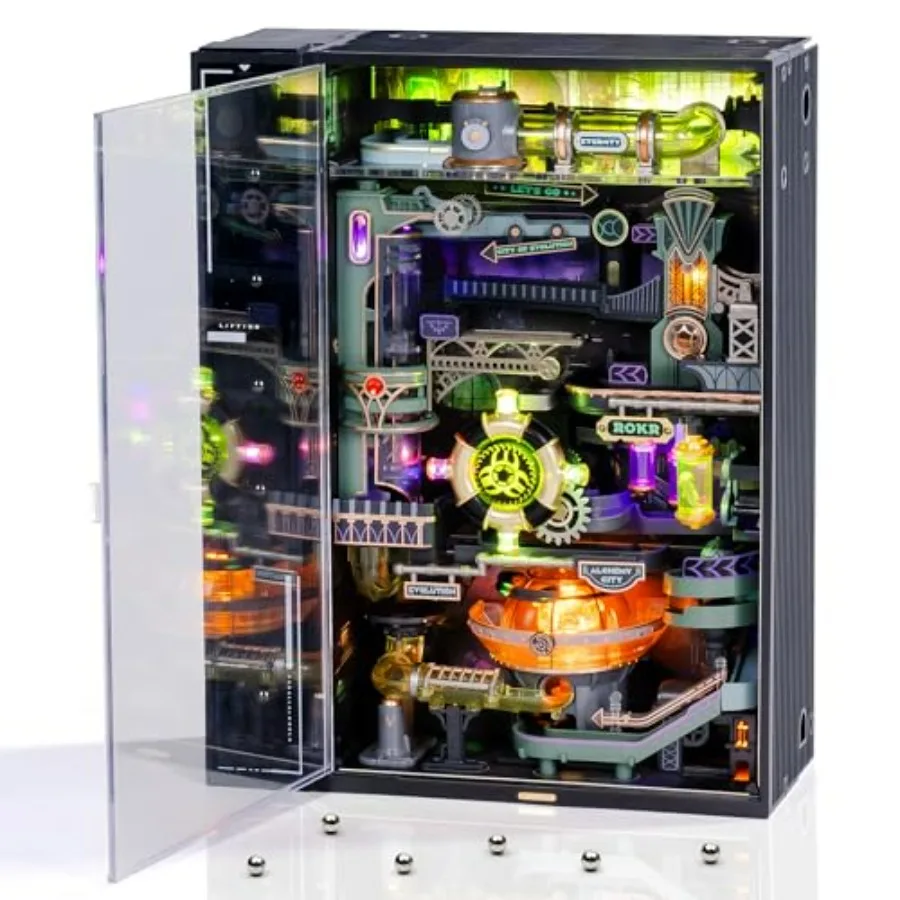 

3D Puzzle for Adults Electric Marble Run Model Kit Parallel World Alchemy City MR04S Christmas Birthday Gift Red Blue Transpare