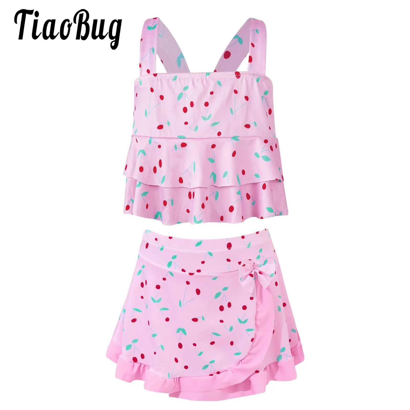 New 2Pcs Tankini Suit for Girls Swimsuit Children Swimwear Bathing Suit 2-10 Years Swimsuit Biquini Swim Crop Top Skirt Shorts