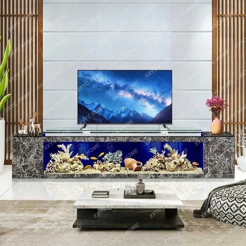 household floor-to-ceiling large ecological glass water-free golden dragon fish tank