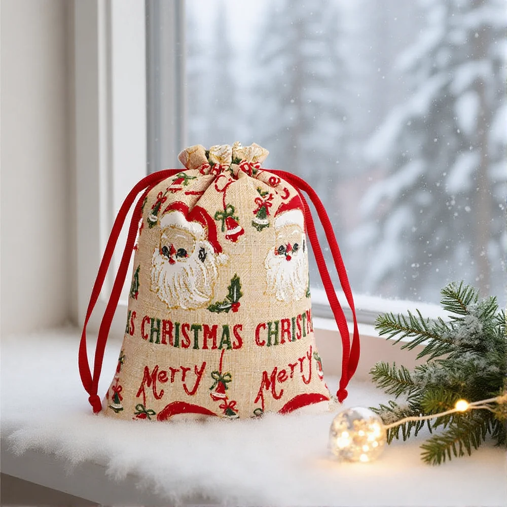 Christmas Gift Bag Drawstring Candy Cooky Bag Red Santa Claus Gift Packaging Bag Party Biscuit Pouch 2026 New Year Storage Bags