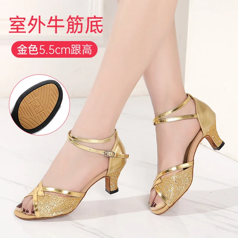 Glitter Open Toe Modern Dance Shoes Salsa Ballroom Latin Dance Sandals Ladies Standard Ballroom Dance Shoes for Women