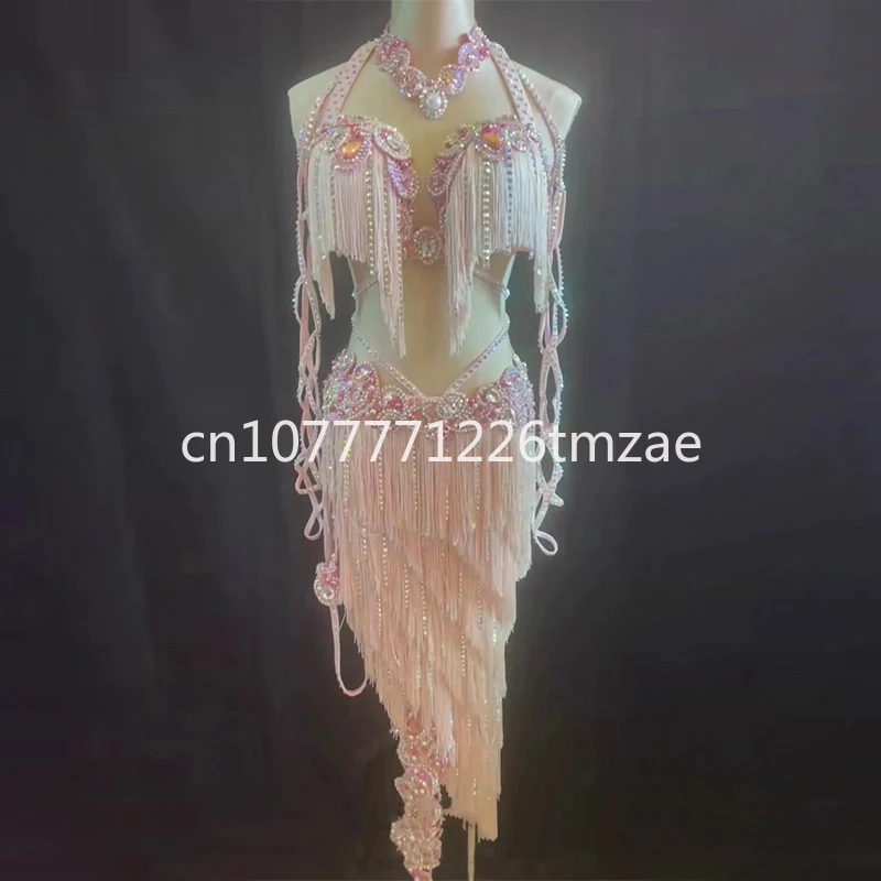 Oriental Exotic Clothing Bra Tassel Dress Belly Dance Performance Set Girl