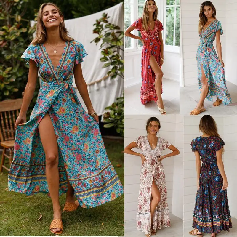 

2024 New Summer Leisure Hot Selling Holiday Print Dress Sexy Long Dress Women's Wear Large Size Fashion Simplicity