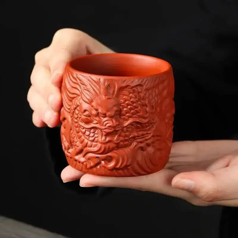 Purple Clay Dragon and Phoenix Master Cup Kung Fu Tea Cup Single Straight Cup Household Tea Cup