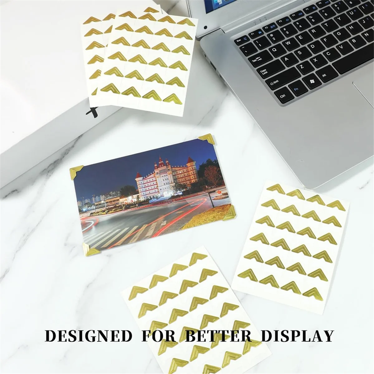 240 Pieces Photo Corners for Scrapbooking, Gold Photo Corner Stickers, Self-Adhesive Photo Mounting Corners,Gold