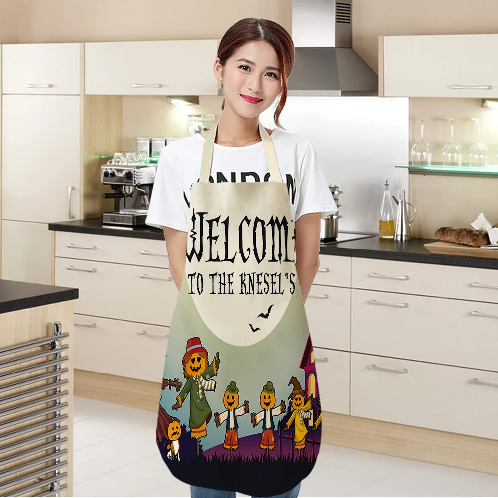 Pumpkin Witch Horror Happy Halloween Kitchen Aprons for Woman Man Home Cooking Baking Shop Cleaning Cotton Linen Apron