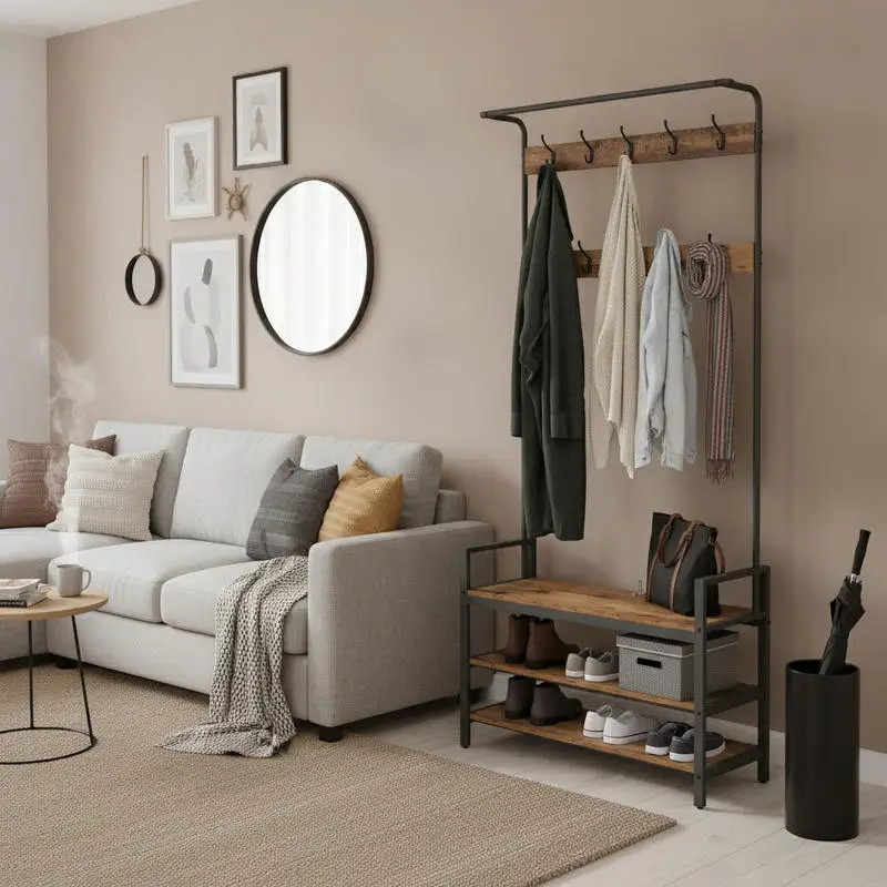 Porte-vêtements avec étagère en bois recyclé 95x34x184 cm, bois composite, chambre, livraison locale