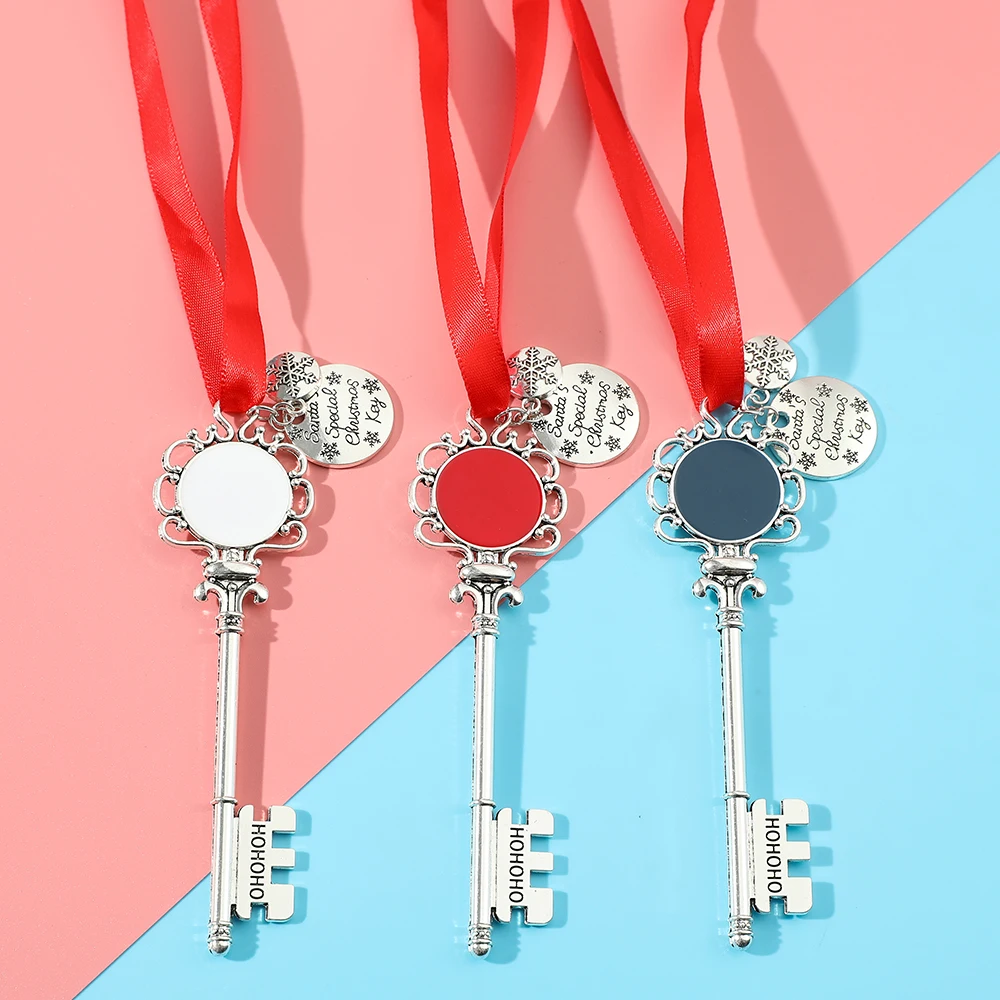 Snowflake Ribbon Magic Key Metal Necklace Ornament Bow Accessories for Christmas Personality Decoration