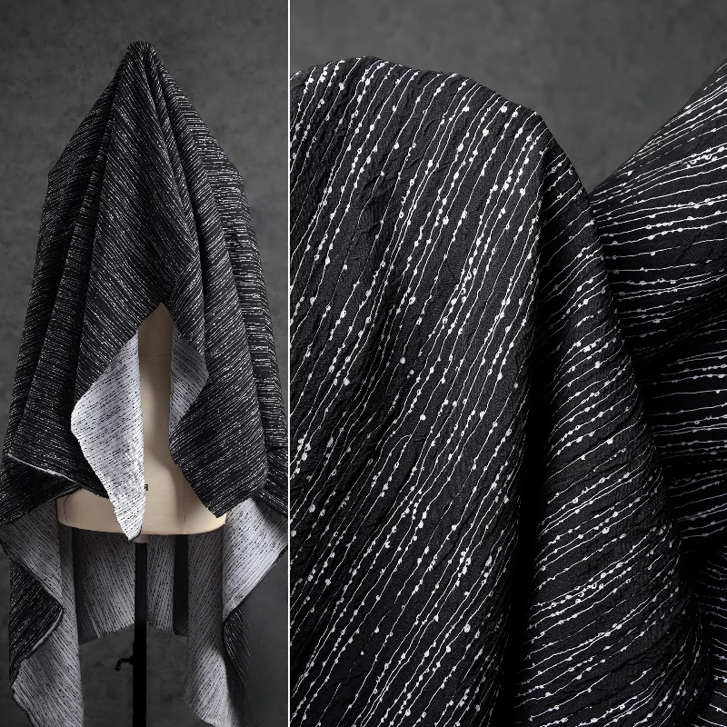 

Black Dot Line Micro Pleated Jacquard Cloth Polyester Pleated Micro Textured Vest Suit Designer Clothing Jacket Sewing Fabric