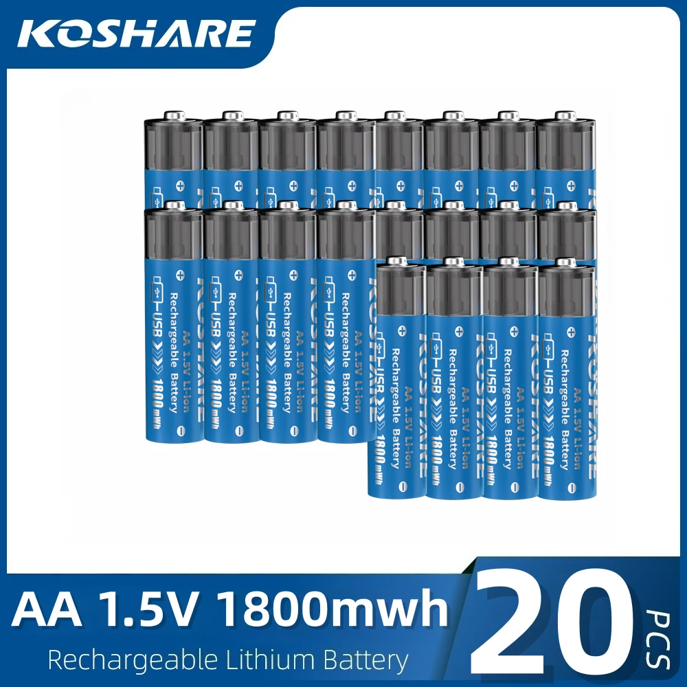 

KOSHARE AA 1.5V Li-ion Rechargeable Batteries 1800mWh USB Lithium AA Battery For Camera Flash CD Player Wireless Mouse Keyboard