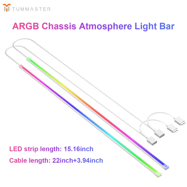 TUMMASTER ARGB  PC Case Decorative Strip Light, 5V 3PIN Motherboard Synchronous Addressable Atmosphere Light Bar for PC DIY