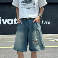 Men's Summer Washing Blue Loose Breeches Casual Wear for Five-point Pants Medium Pants Mens Shorts Cholovіchi Clothing Jort Man