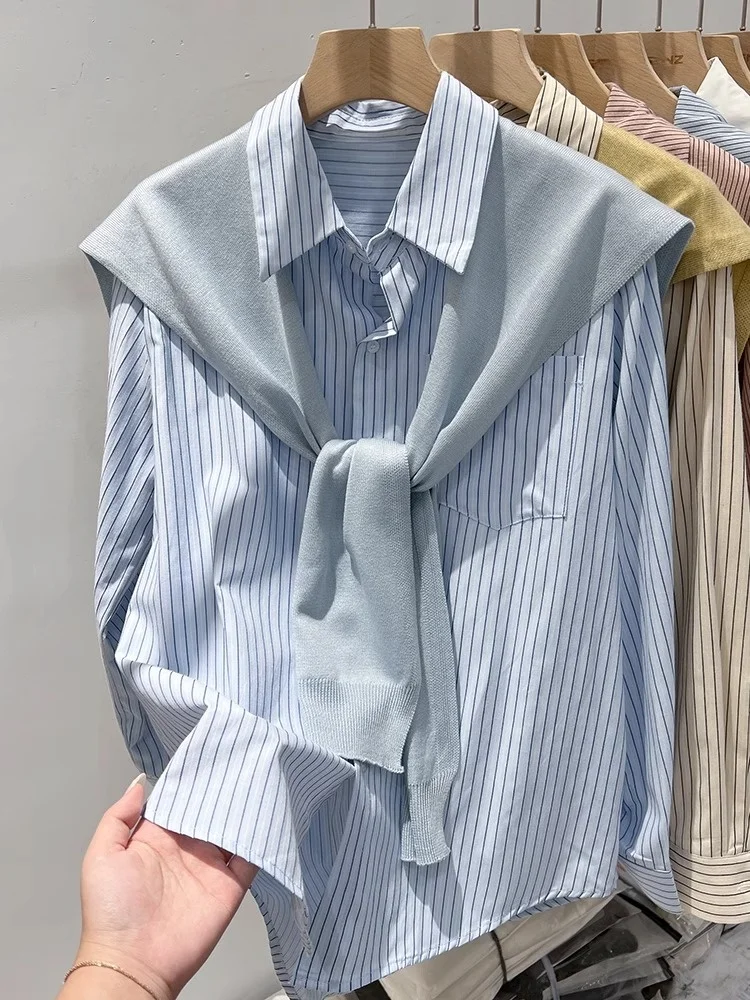 Solto longo Sve listrado irt Wrap conjunto de duas peças coreano Sle casual primavera novo design cor damasco feminino Busin Casua...