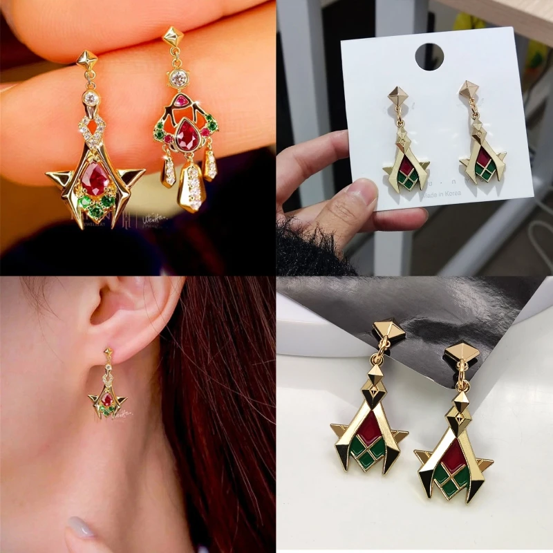 Fashion Anime Game Impact Cosplay Kaveh Metal Daily Dangle Earrings Ear Clips Stud Women Men Unisex Jewelry Accessories Props