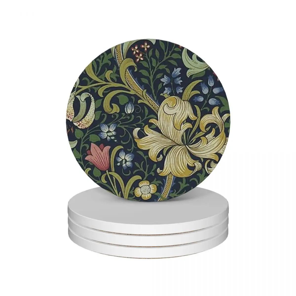 

William Morris Golden Lily pattern Ceramic Coasters (Set of 4) tea cup holder animal Coasters