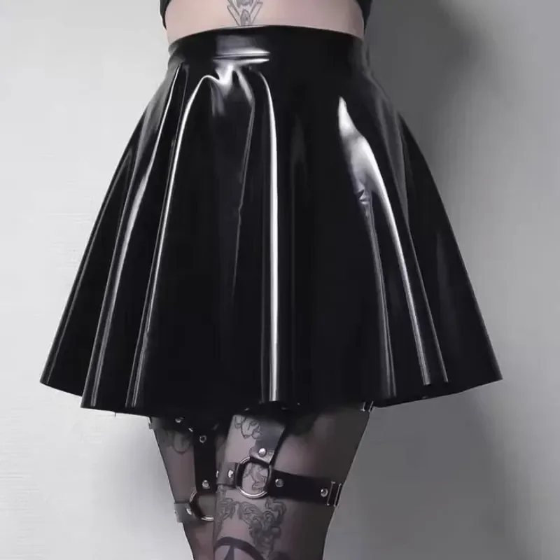 

customizedLatex Fetish rubber suit handmade cosplay Hot Selling Black Short Skirt Rubber Tight Pleated Catsuit