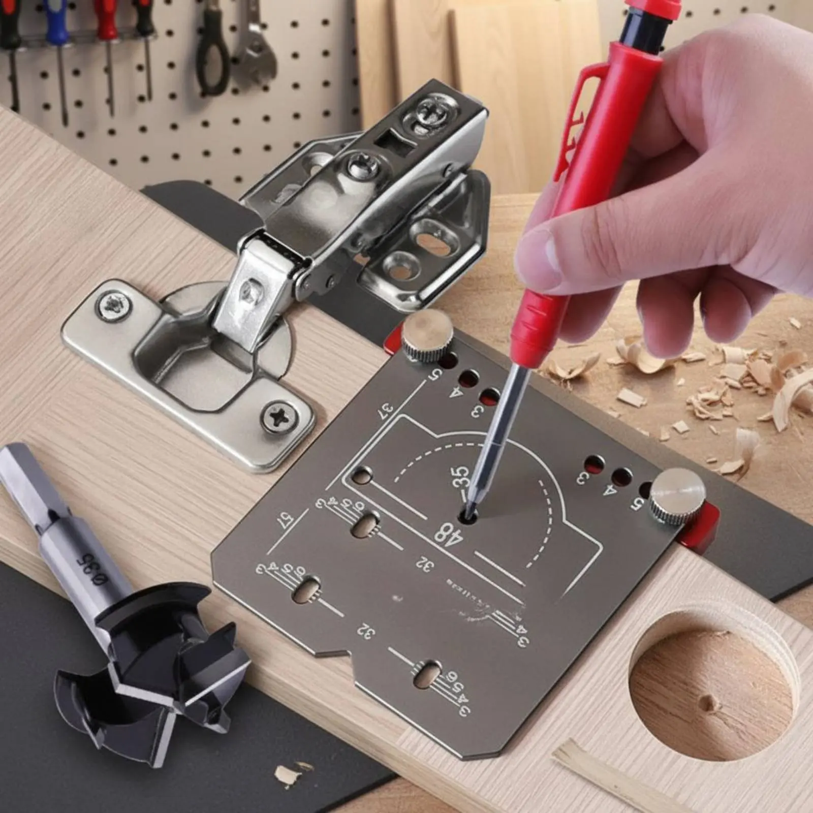 

Continental Hinge Installation Tool Precise Positioning 35mm Hinge Drilling Jig Aluminum Alloy Easy To Use for Furniture Making