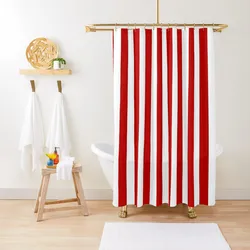 Basic Vertical Stripes - Red & White Shower Curtain Bathroom Showers Bathtub Curtain