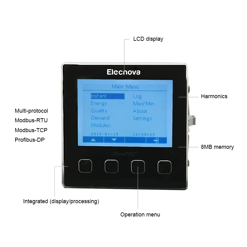 Factory Outlet Sfere720C 3 Phase Multifunction LCD Display Single 1 Circuit Large Memory Power Quality Analyzer