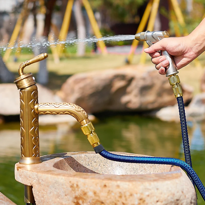 Antique Brass Wash Basin Faucet Single Cold Outdoor Anti Freezing Sink Faucet Deck Mounted Courtyard Watering Faucet