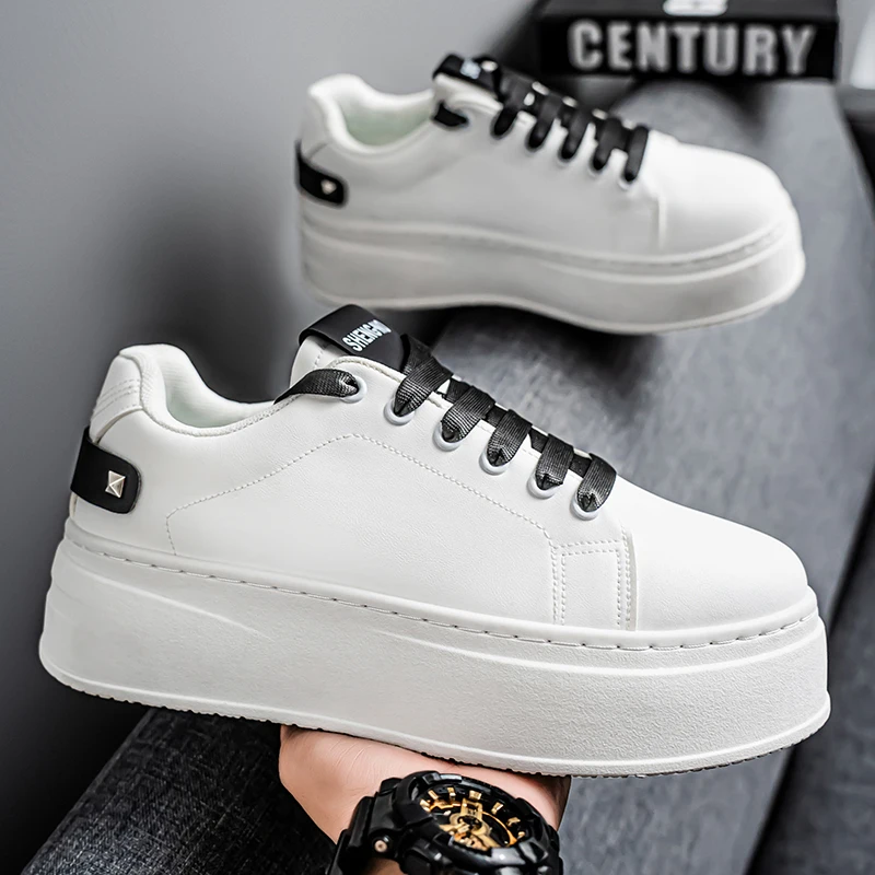 

2025: мужские белые кроссовки на платформе, модная удобная повседневная обувь на плоской подошве, осенняя мужская дизайнерская обувь для скейтборда Кроссовки Мужские