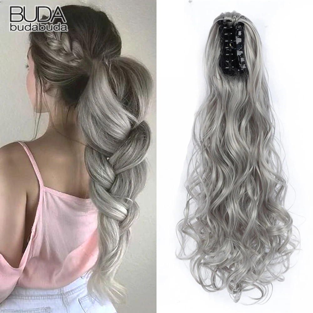 สังเคราะห์ยาวหยัก Ponytails ขยายผม Claw คลิปหางม้า Hair Extension สำหรับผู้หญิง Pony Tail Hairpiece หยิกสไตล์ BUDA