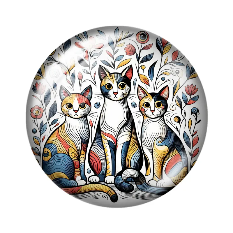 Watercolor Art Cat 10pcs 12mm/16mm/18mm/25mm Round Photo Glass Cabochon Demo Flat Back Making Findings