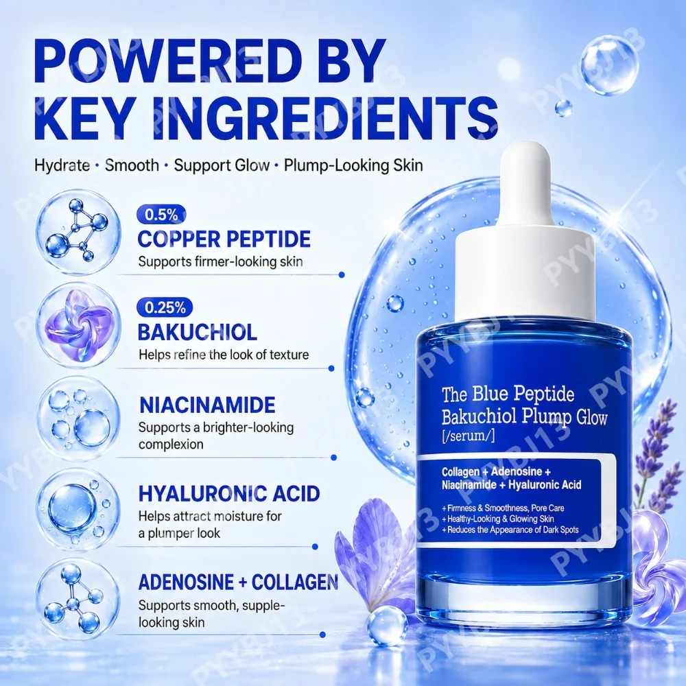 The Blue Copper Peptide Bakuchiol Serum Korean Peptide Plumping Serum for Face GHK-Cu Copper Peptides with Bakuchiol Glow Plump