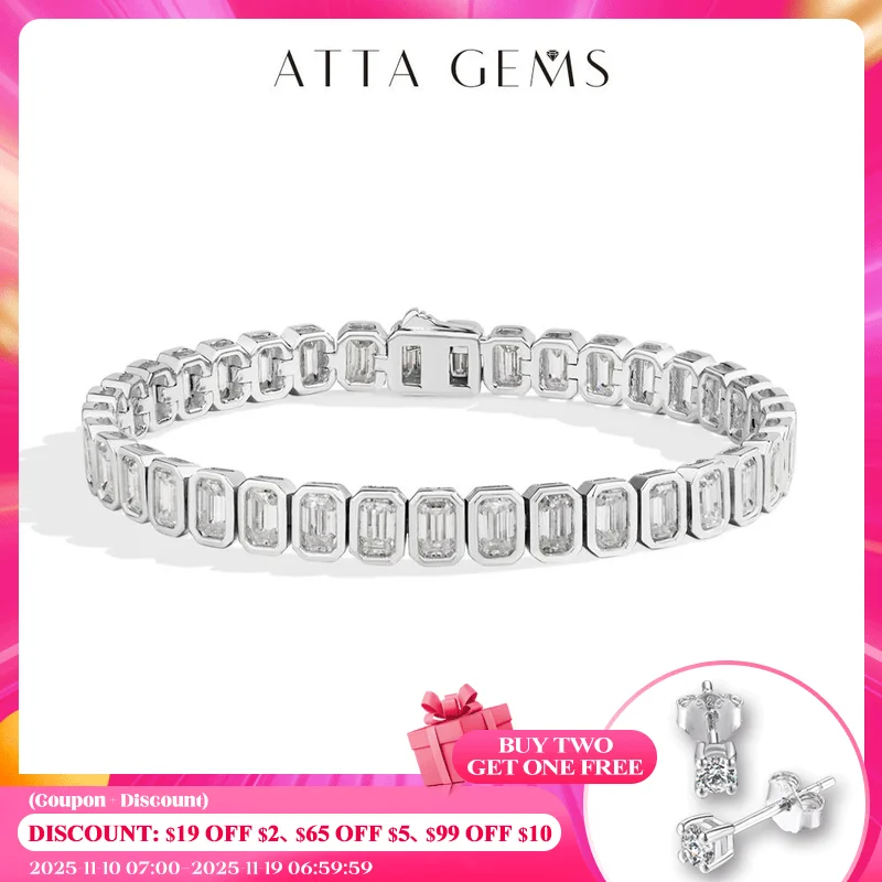

ATTAGEMS Zirconia Tennis Bracelet Emerald cut 5*3mm For Women Man S925 Sterling Silver Gold Plated Wedding Fine Jewelry Gift New