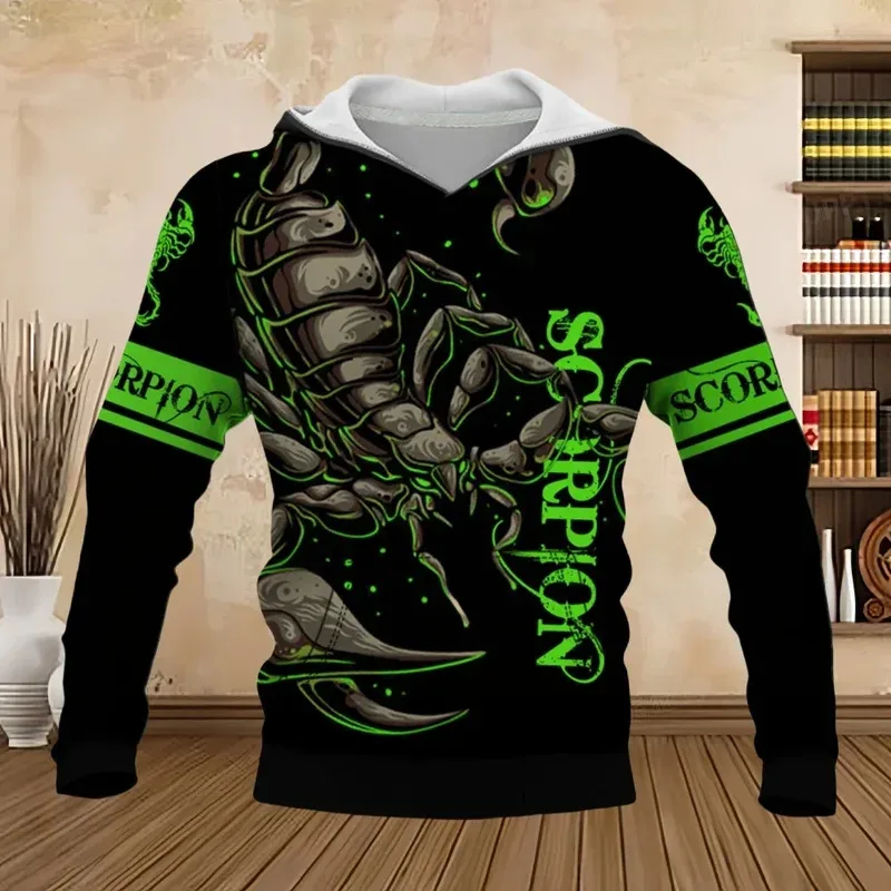 العقرب ثلاثية الأبعاد طباعة الرجال البلوز الجرافيك هوديي مع جيب الكنغر مريح فضفاض عصري الخريف قناع السترة ملابس رجالي #2