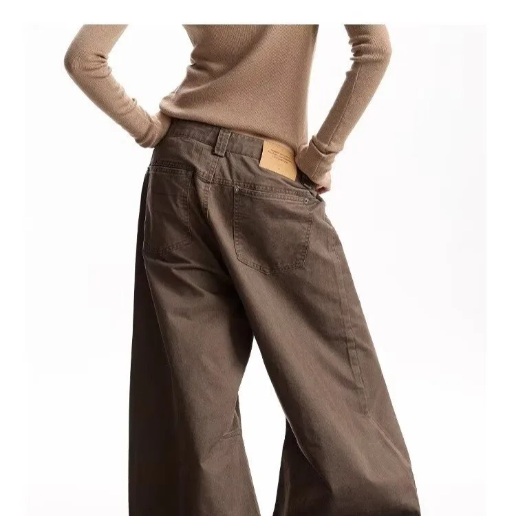 Y2K جينز واسع الساق للنساء عالي الخصر فضفاض أمريكي ريترو مستقيم سروال خريف وشتاء #3