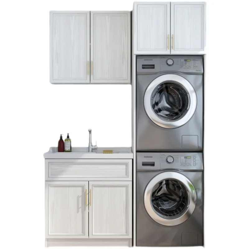 

Космическая алюминиевая комбинация для балкона, двойная стиральная машина, сушилка, штабелируемый шкаф для ванной комнаты, раковина для стирки с натирающей доской