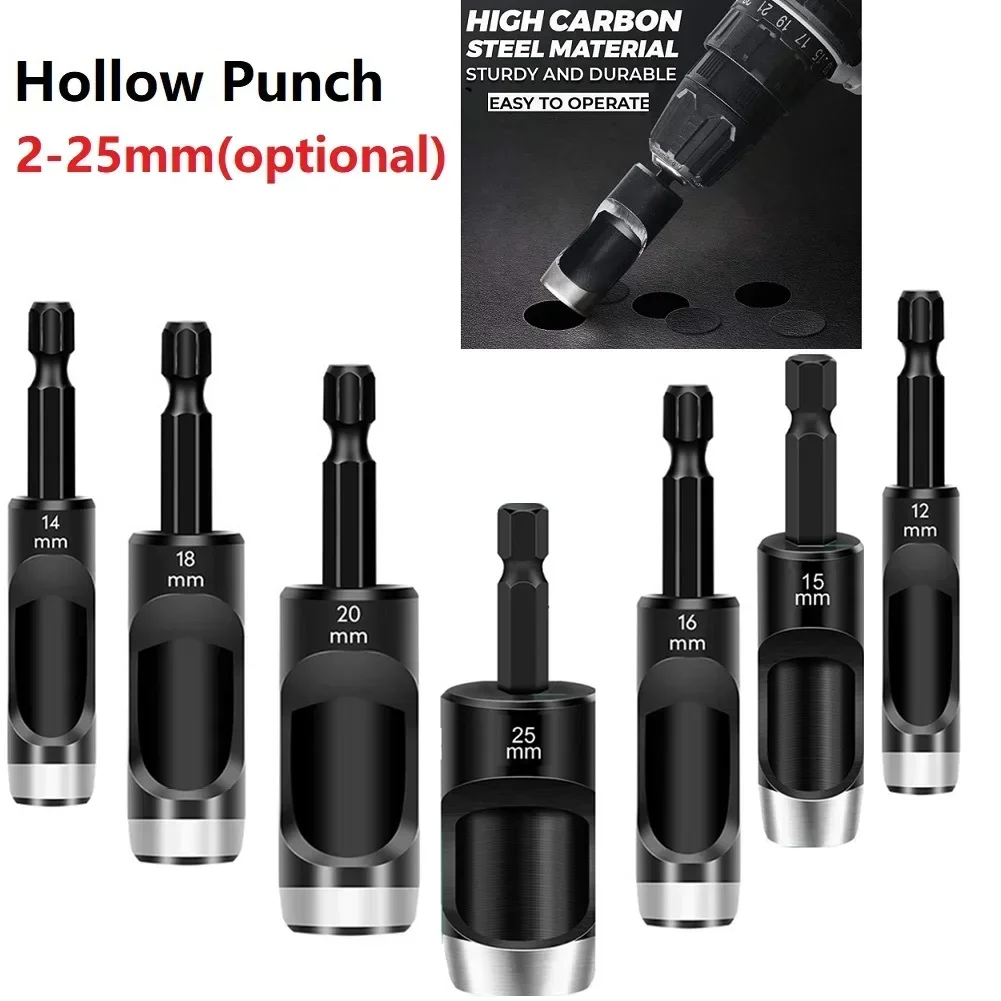 

Leather Hole Punch Hex Shank Adapter Electric Machines Hollow Punch 2-25mm For Drill Cardboard Leather Belts Punching Accessory