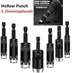 Leather Hole Punch Hex Shank Adapter Electric Machines Hollow Punch 2-25mm For Drill Cardboard Leather Belts Punching Accessory