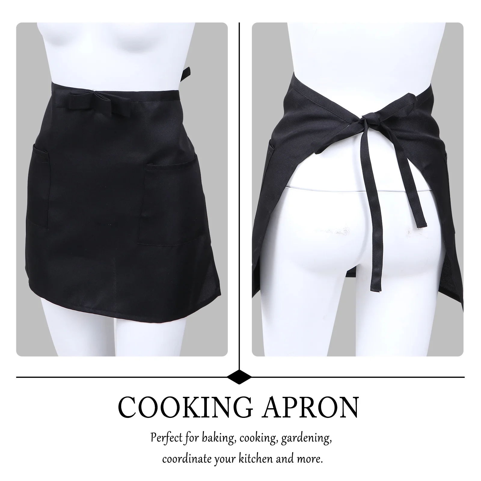 

2Pcs Aprons Half-Length Adjustable Waist Pockets Cooking Baking Short Working Serving Chef Waiter Aprons