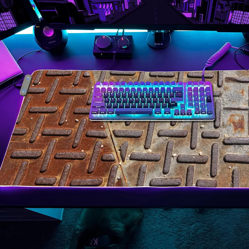 

Iron Wall Rust Cool Mouse Pad Gaming MousePad LED Table Pads RGB Desk Mats Micro USB Backlit Rubber Desktop XXL
